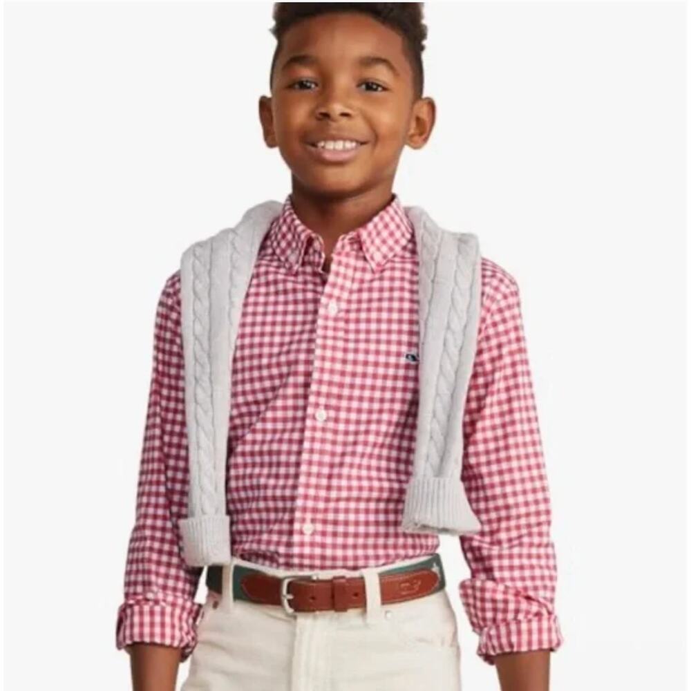 Vineyard Vines Performance Red Gingham Shirt Boys 4T Whale Button Down